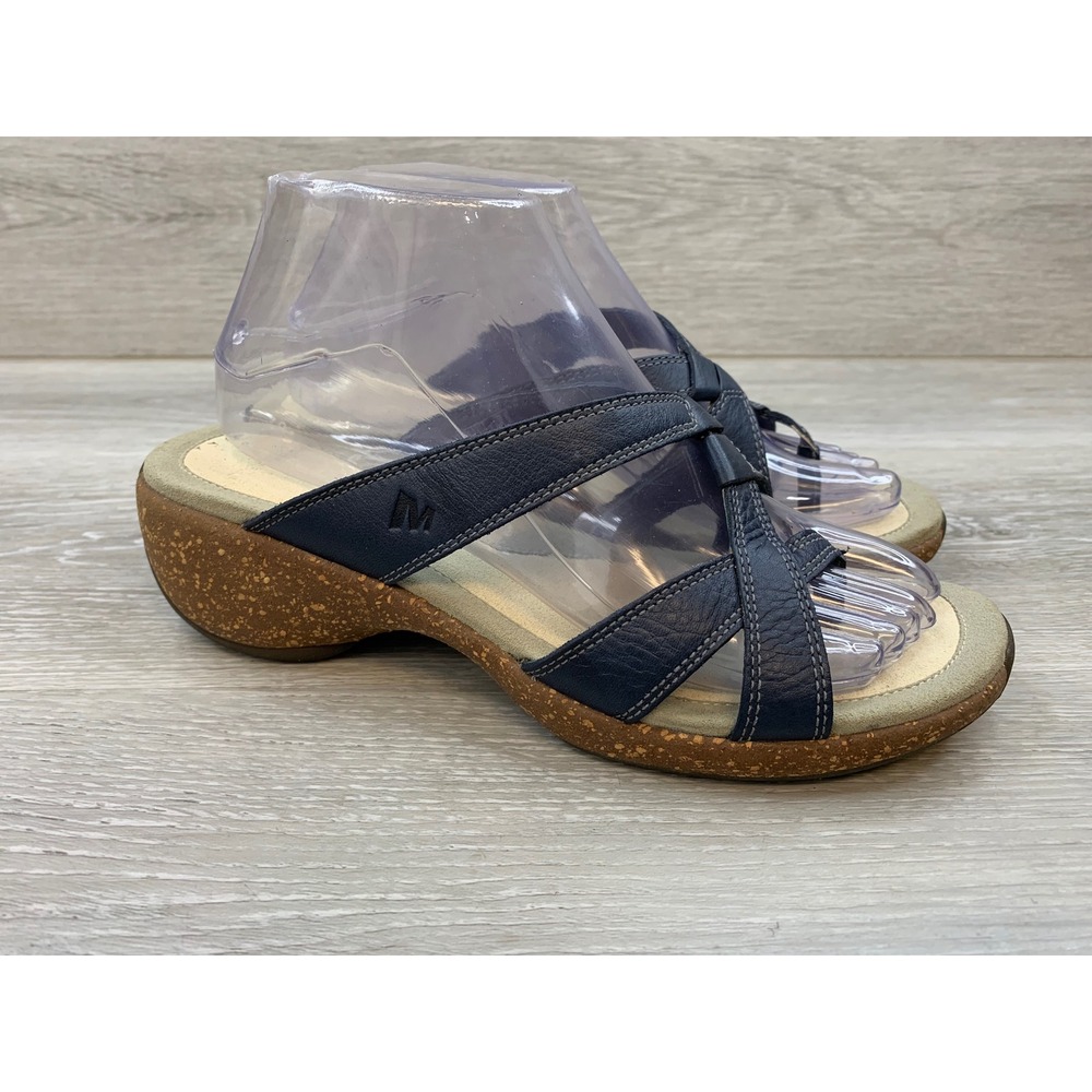 Merrell Sundial Cross Mood Indigo Blue Leather Strappy Wedge Sandals Women's 8